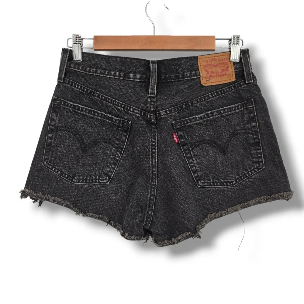 Levis‎ 501 Original High Rise Button Fly Black Denim Cut Off Shorts Womens 27